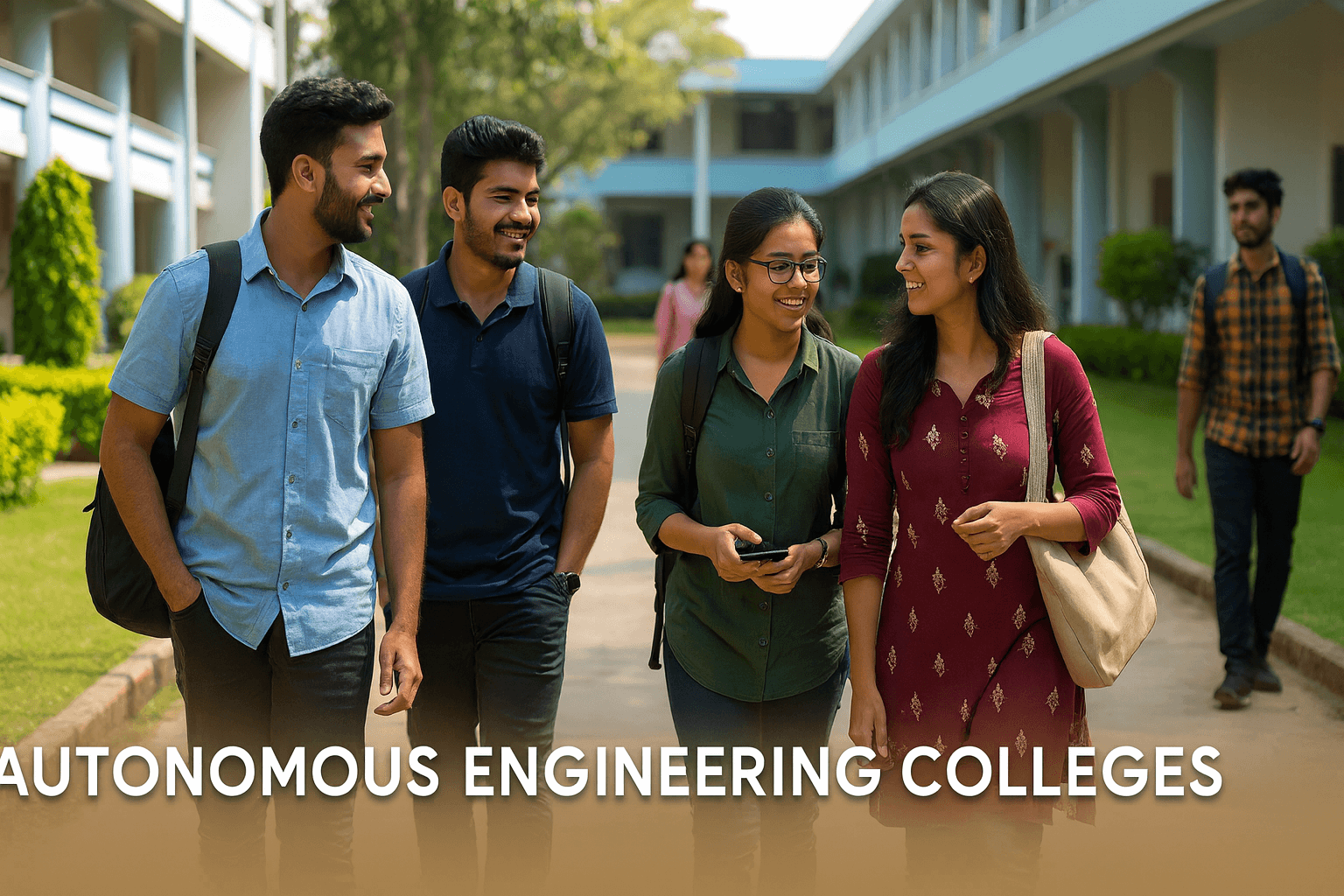 Group of students walking on campus at autonomous engineering colleges