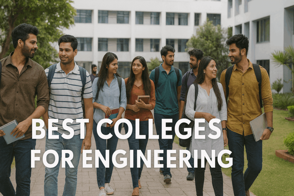 Realistic campus photo showing students, highlighting the best colleges for engineering