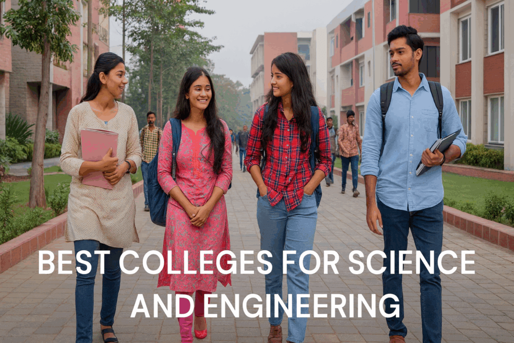Students on campus highlighting the best colleges for science and engineering