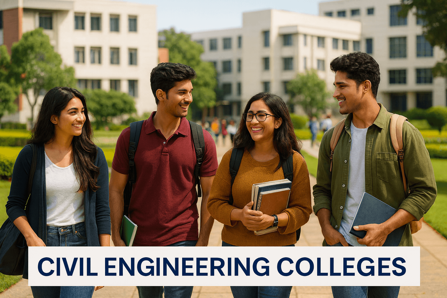 Indian students at a modern campus representing leading civil engineering colleges.