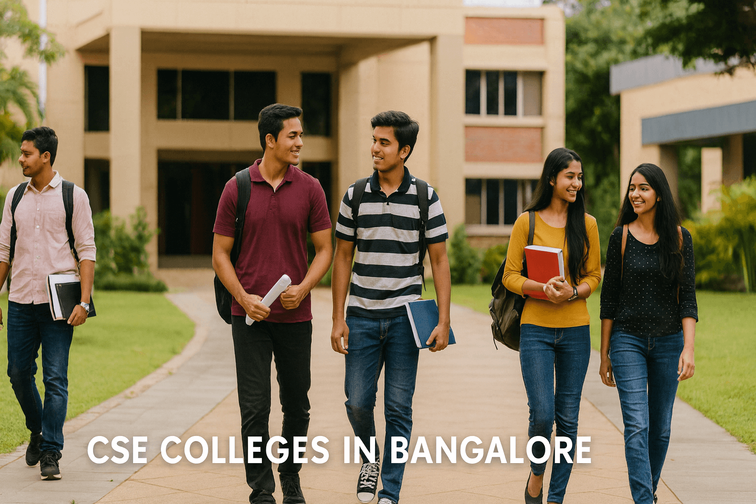 Indian students walking on a modern campus representing CSE Colleges in Bangalore