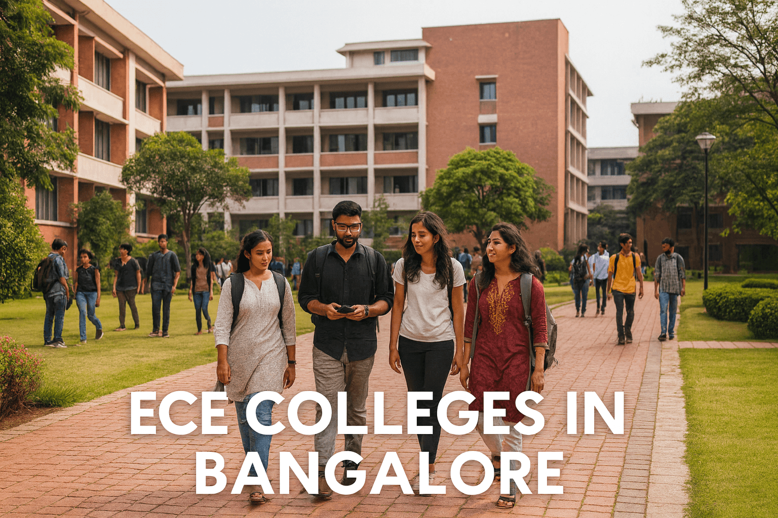 students exploring ece colleges in bangalore on an engineering campus