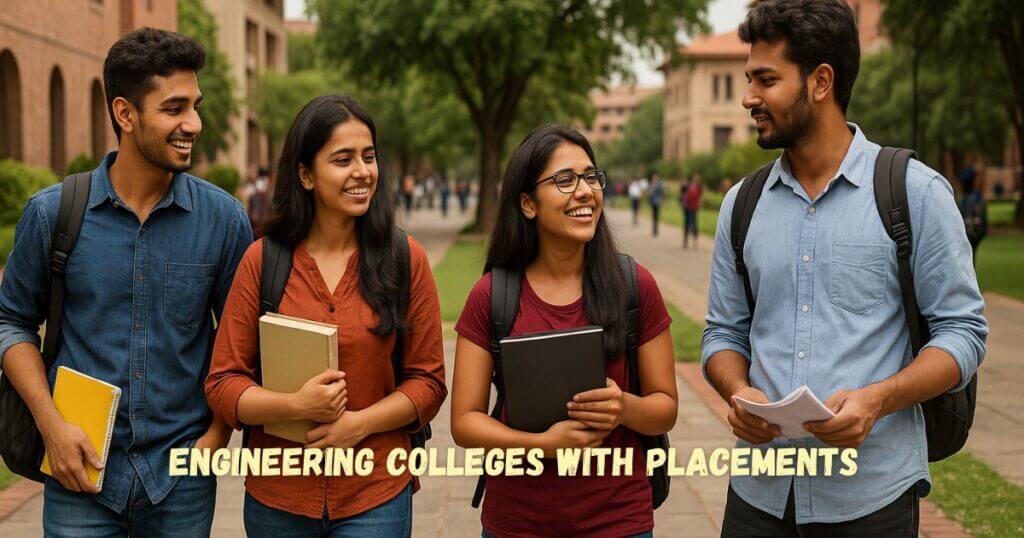 Engineering colleges with placements illustrated on a modern academic-themed banner