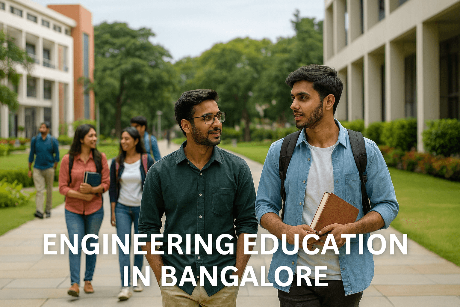 Students exploring a modern campus during engineering education in Bangalore