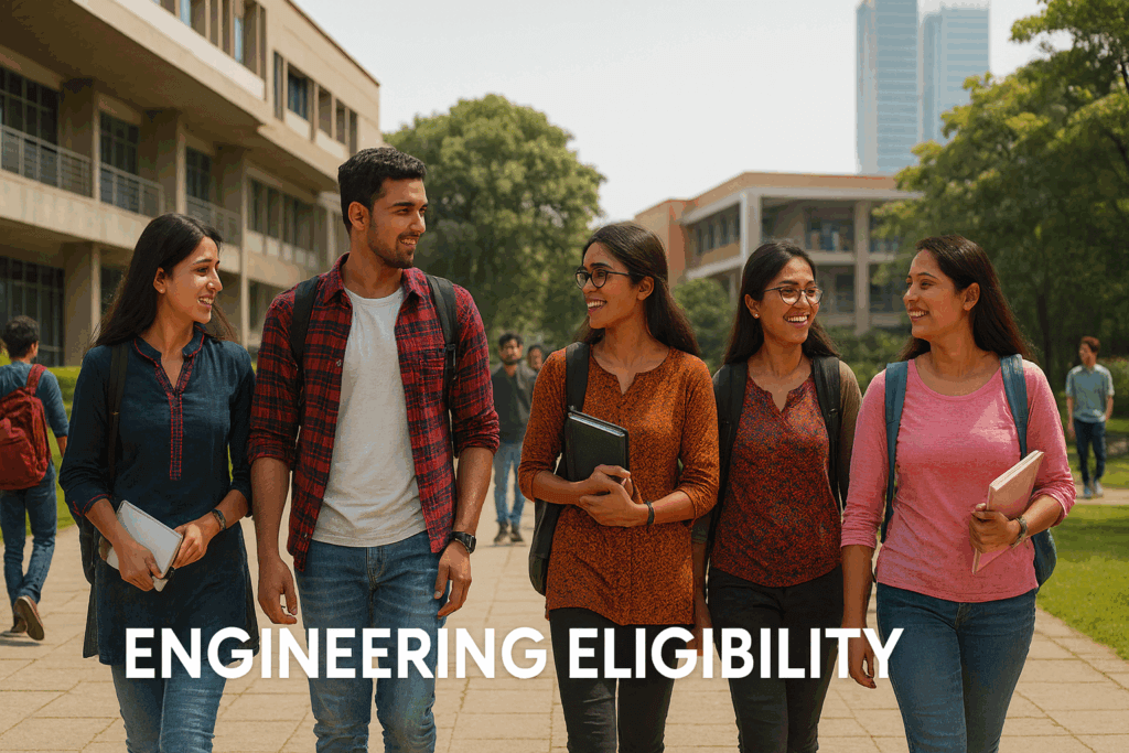 Indian students walking on campus while learning about engineering eligibility