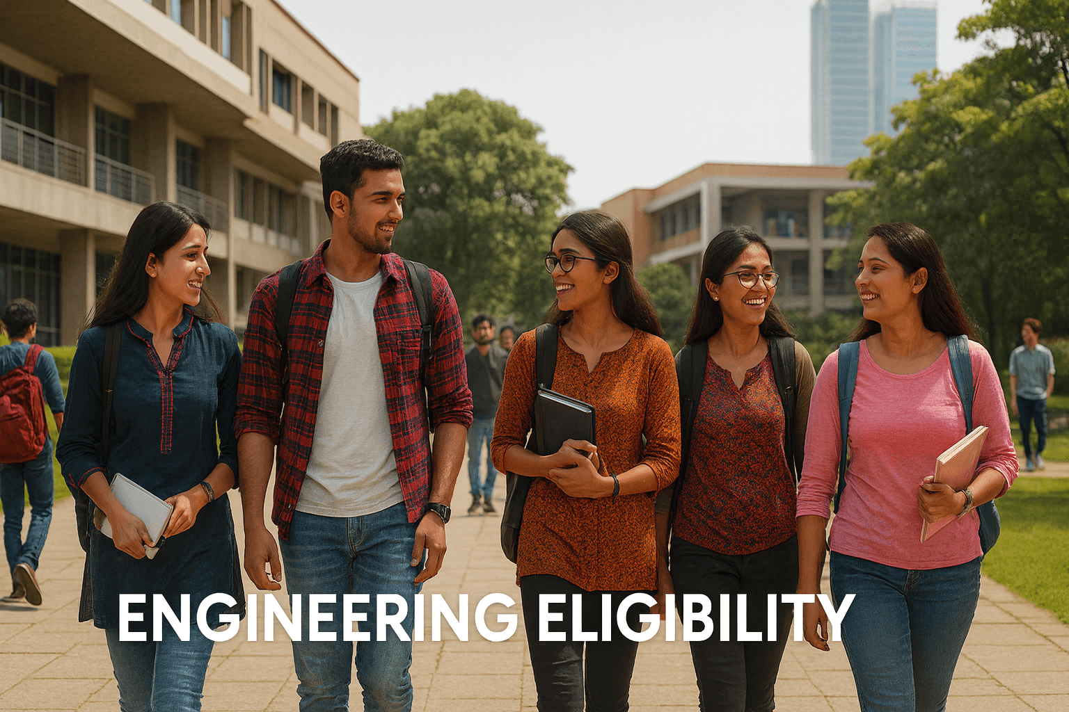 Indian students walking on campus while learning about engineering eligibility