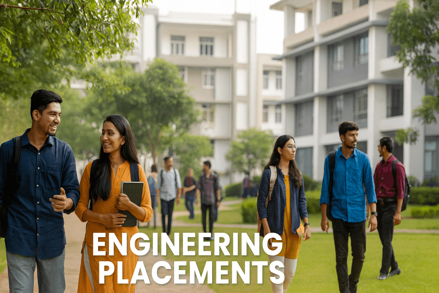 Engineering placements guide featured image showing Indian students on a modern campus