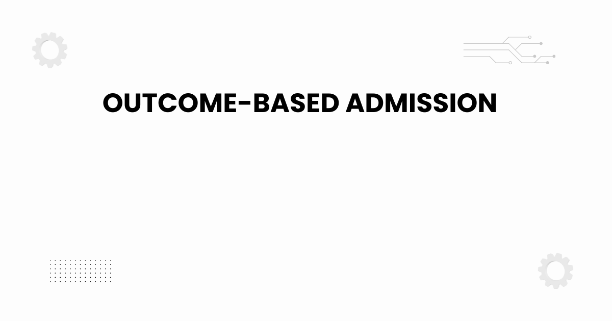 Outcome-based admission guide with academic icons and student success pathway