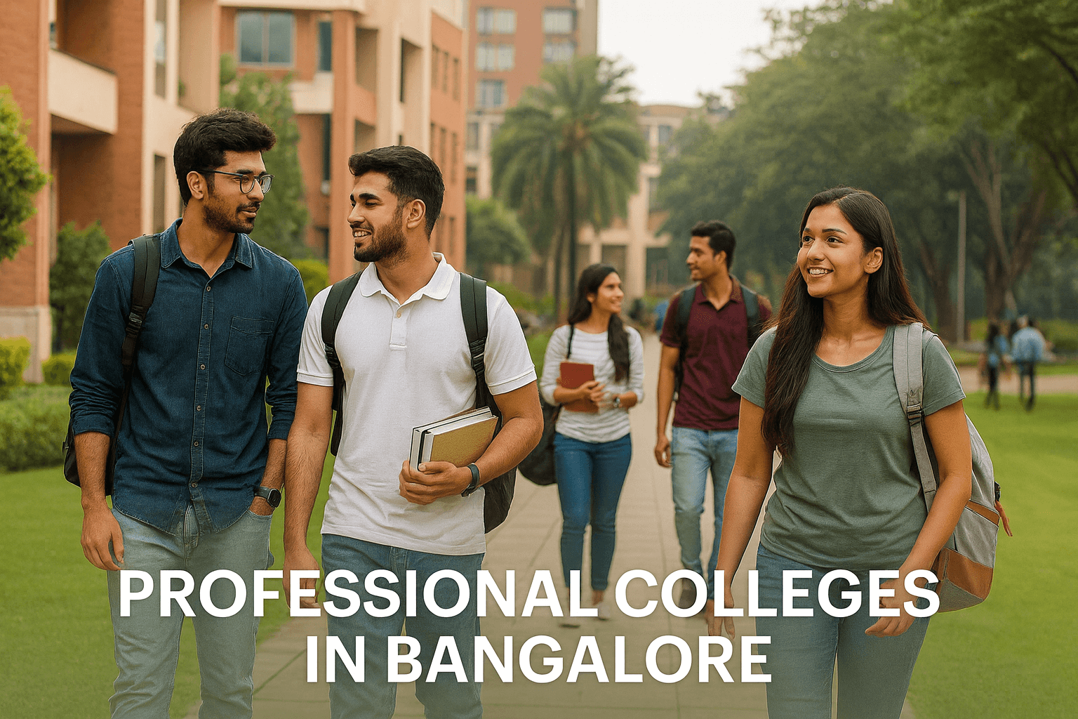 Professional colleges in Bangalore campus scene with students walking outdoors