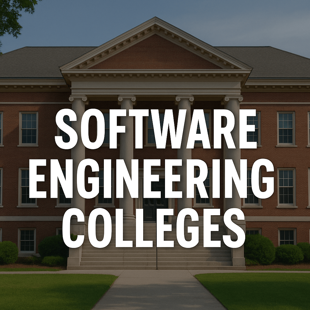 Featured banner for software engineering colleges with modern campus design.