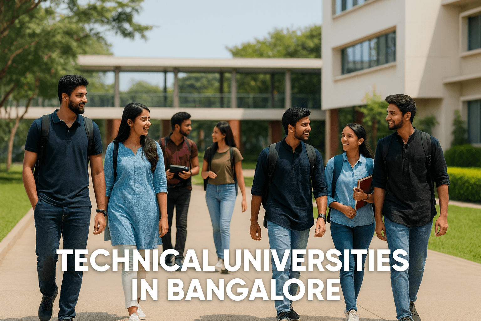 Featured image showing technical universities in Bangalore with students on campus