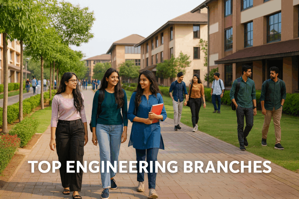 Students on campus discussing the top engineering branches