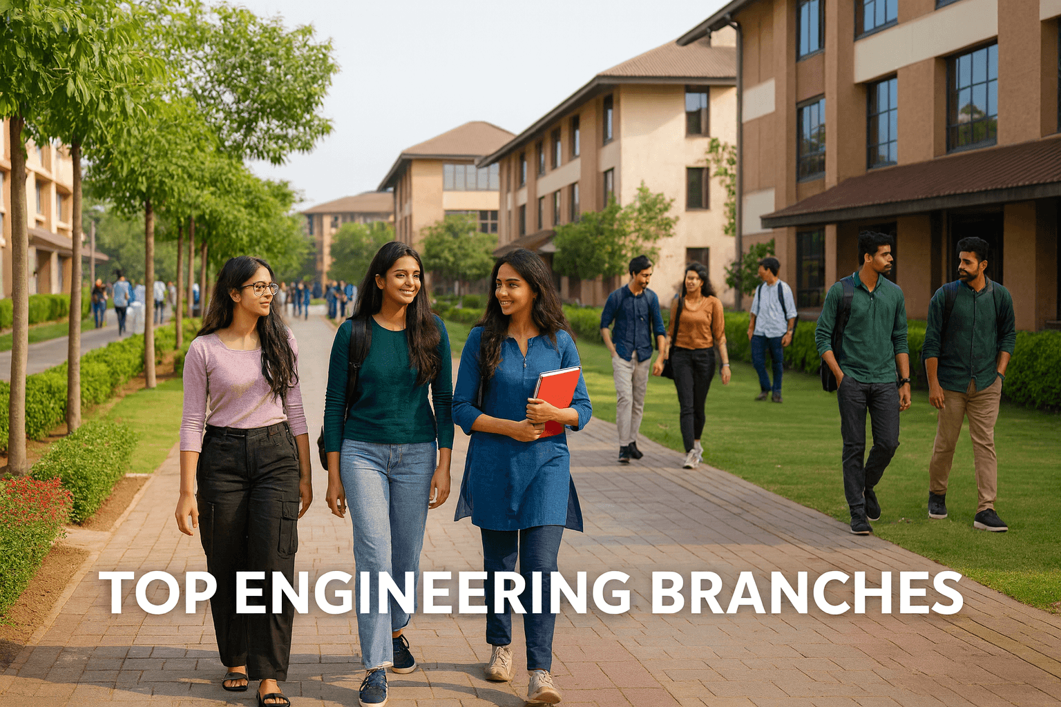 Students on campus discussing the top engineering branches