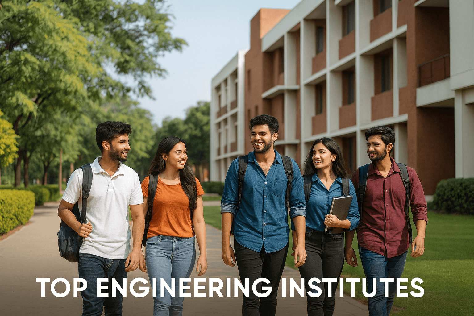 Indian students walking on a college campus representing top engineering institutes