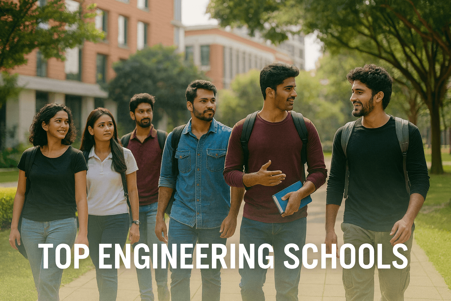 Students walking on a modern campus representing top engineering schools