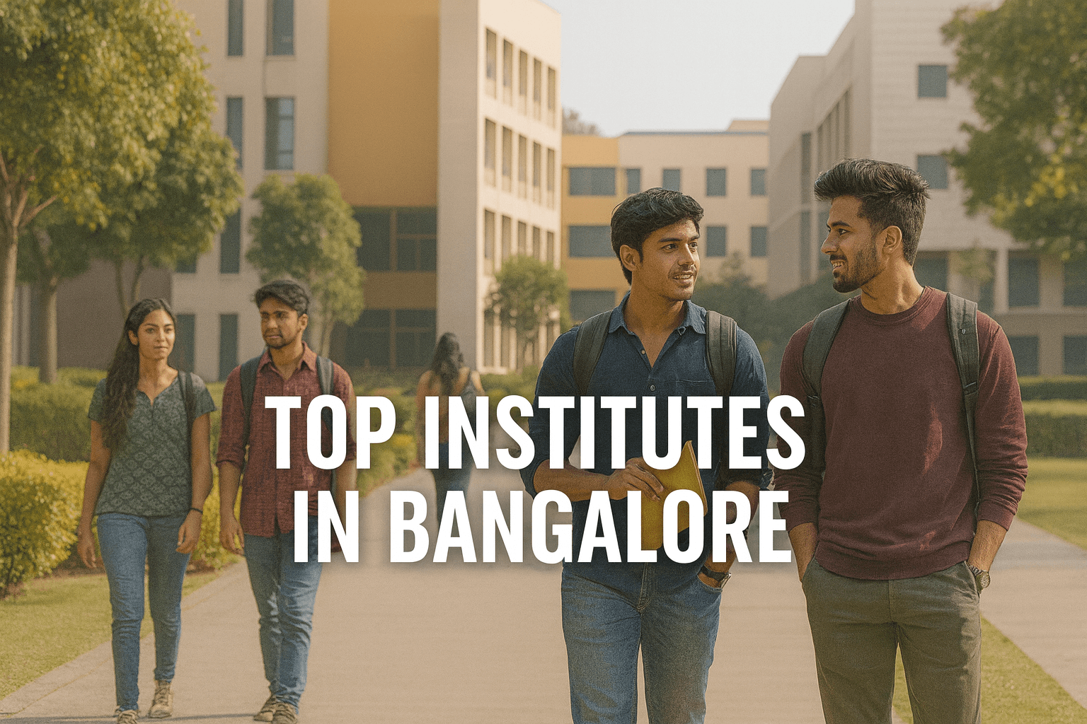 Students walking on a campus representing the top institutes in Bangalore.
