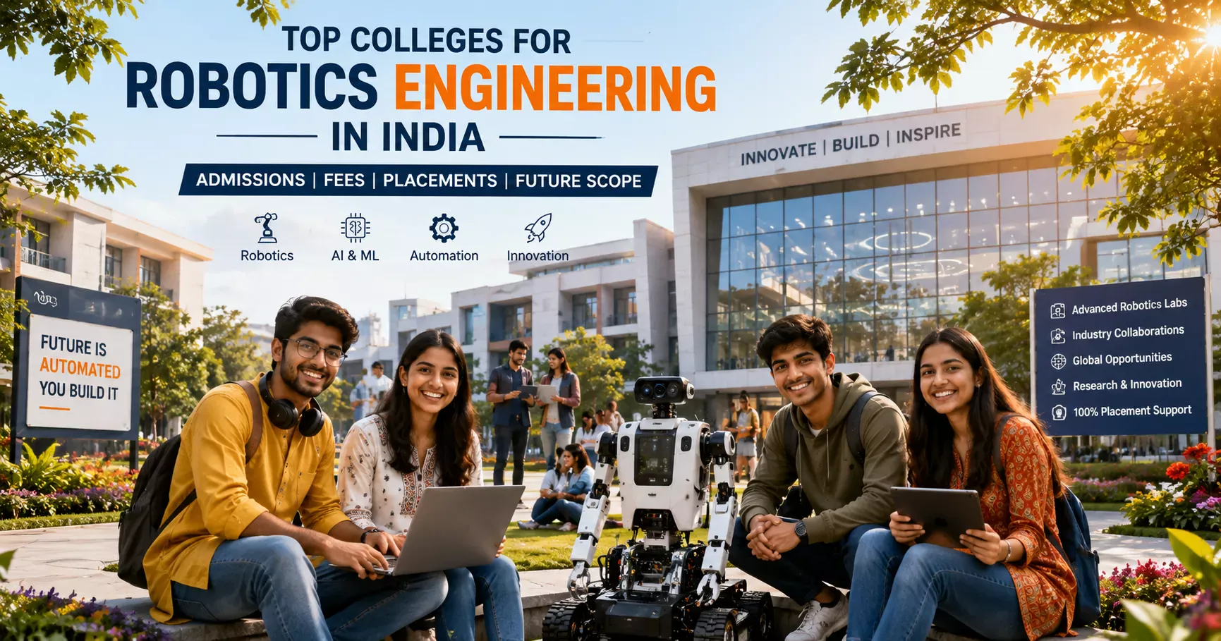 Top colleges for robotics engineering in India students working in advanced robotics laboratory