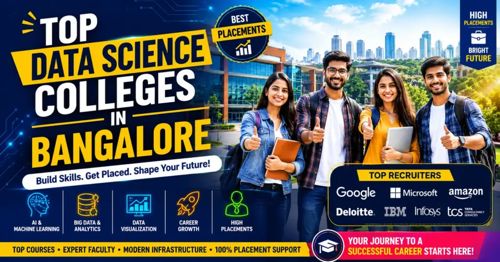 Top data science colleges in Bangalore with Indian students on modern university campus
